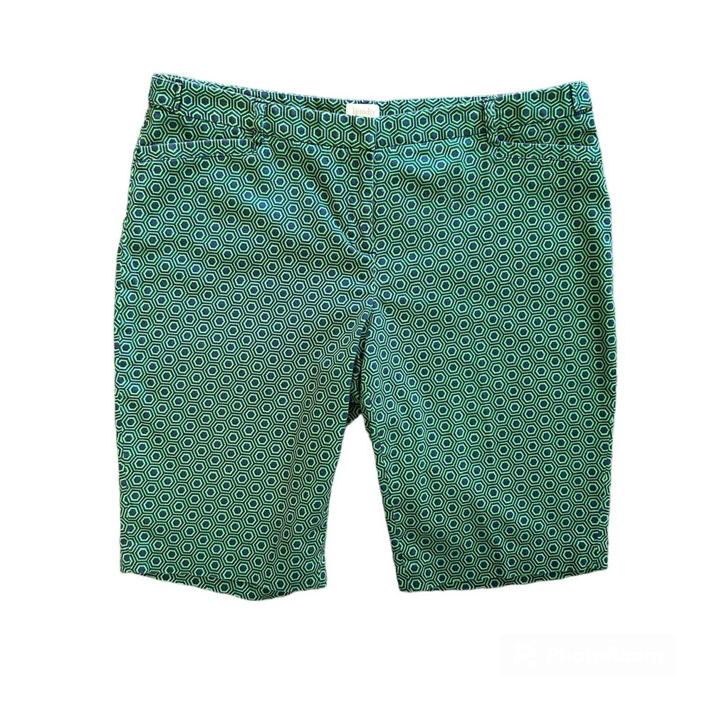 Laundry by Shelli Segal green and navy geometric print Bermuda shorts size 14